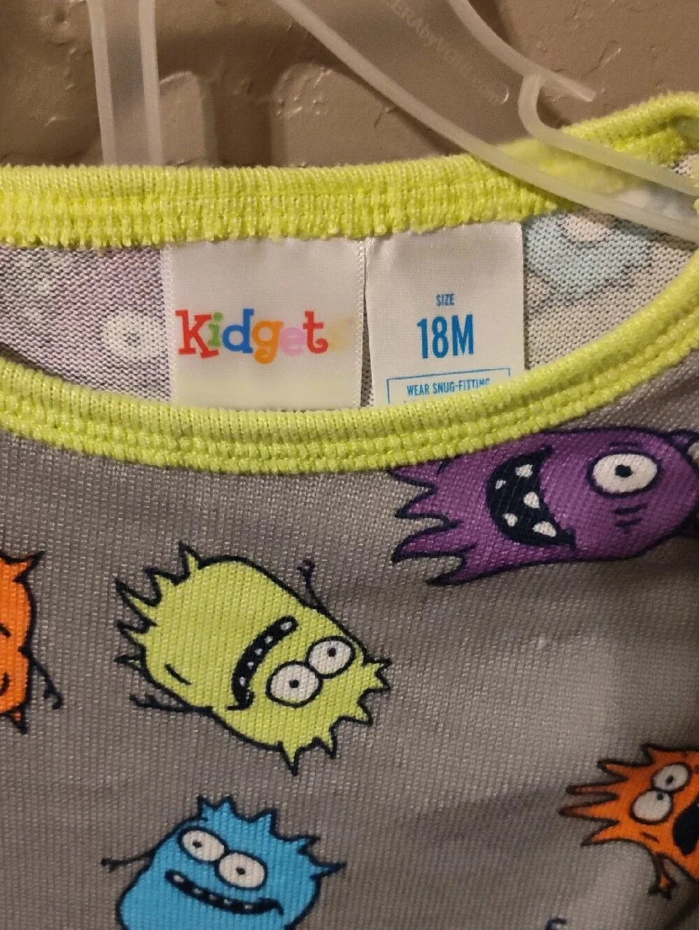 Kidgets Gray Monster Pajama Set with Neon Yellow Trim
